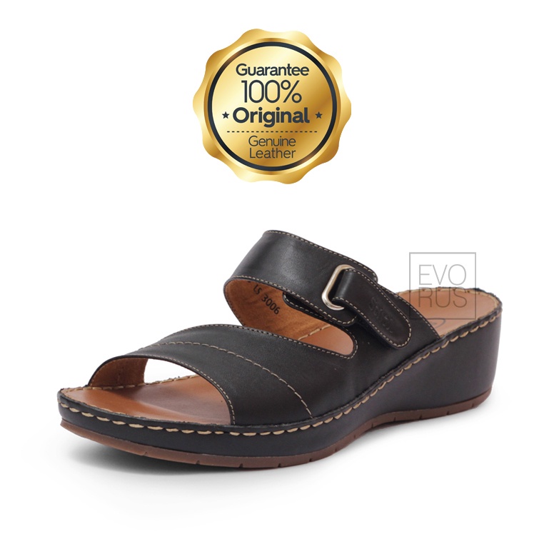 Scholl M6 Black | 100% Scholl Original | Sandal Wedges Kulit Asli Genuine Leather