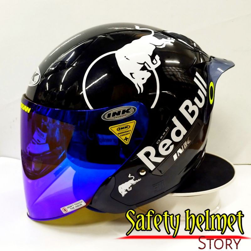 Helm INK METRO 2 solid White modif Paket Ganteng (White redbull)Helm original-P.G BLACK KC BLUE