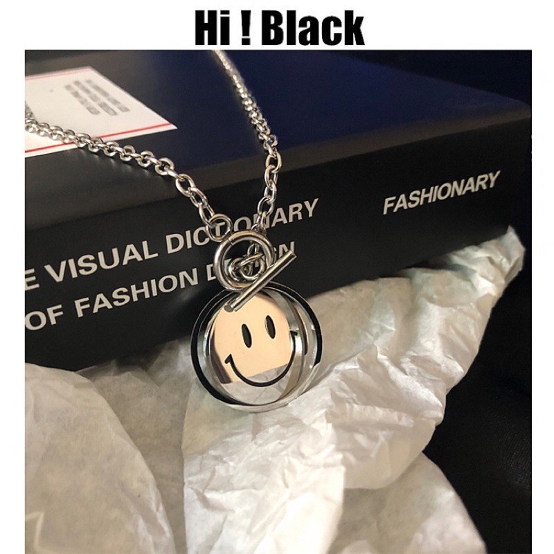 KALUNG LIONTIN EMOTICON FLIP 2 SISI SMILE AND SAD HIP HOP PRIA WANITA KOREA