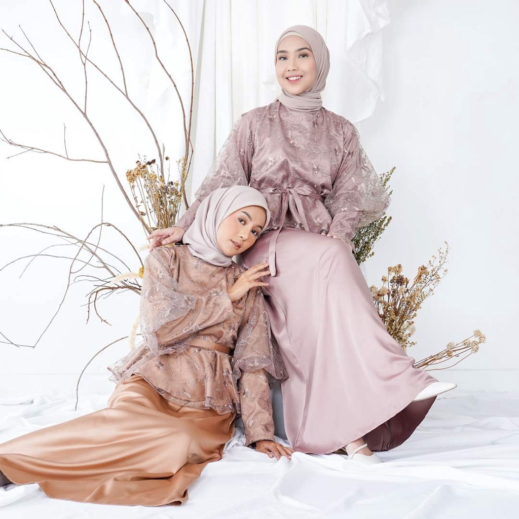 AIDEN TILE BORDIR LONG DRESS LACE SATIN GAMIS REMAJA KEKINIAN TERBARU BAJU LEBARAN BAJU LEBARAN TERB