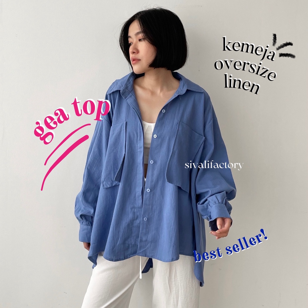 SIVALI Gea Top | Kemeja Oversize Linen Wanita - Linen Crinkle Shirt - Atasan Wanita Lengan Panjang 9902