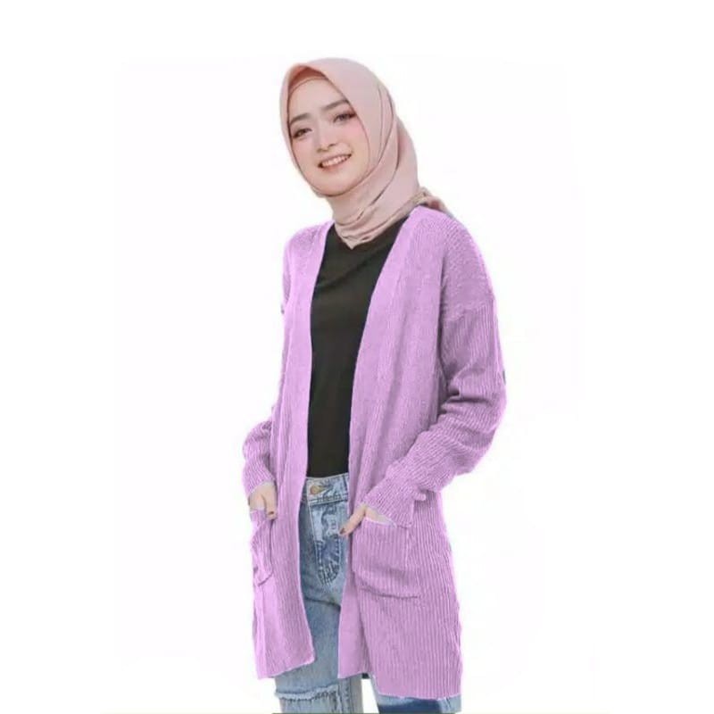 Long cardi BELE OVERSAIS/sweater rajut-lilac