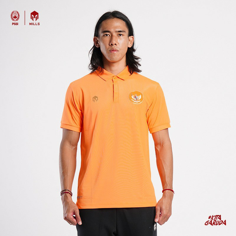 JERSEY TIMNAS GARUDA INDONESIA 2020 MILLS 17001GR POLO SHIRT TIMNAS INDONESIA ORIGINAL ORANGE