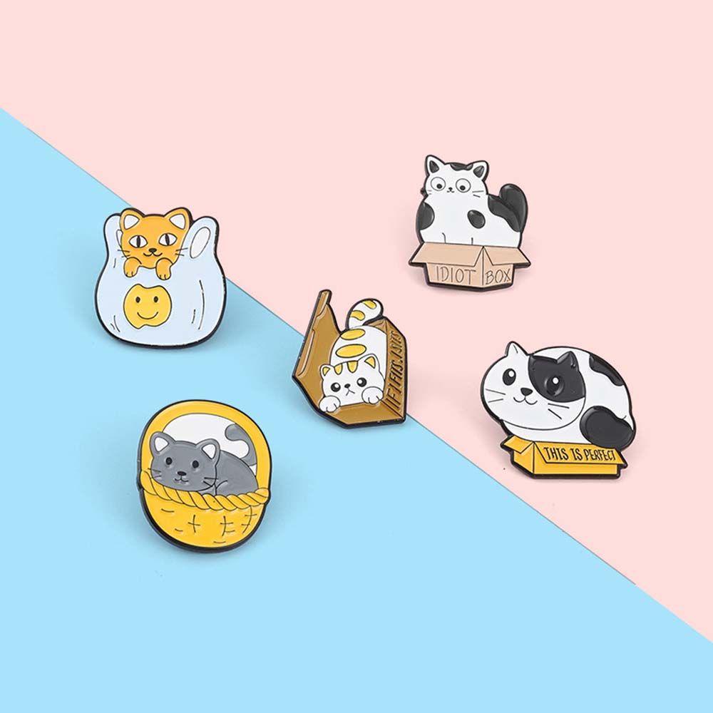 Mxbeauty Bros Kucing Trendi Hadiah Untuk Wanita Pria Perhiasan Aksesoris Kerah Bros Kartun Lencana Pin Enamel Pin