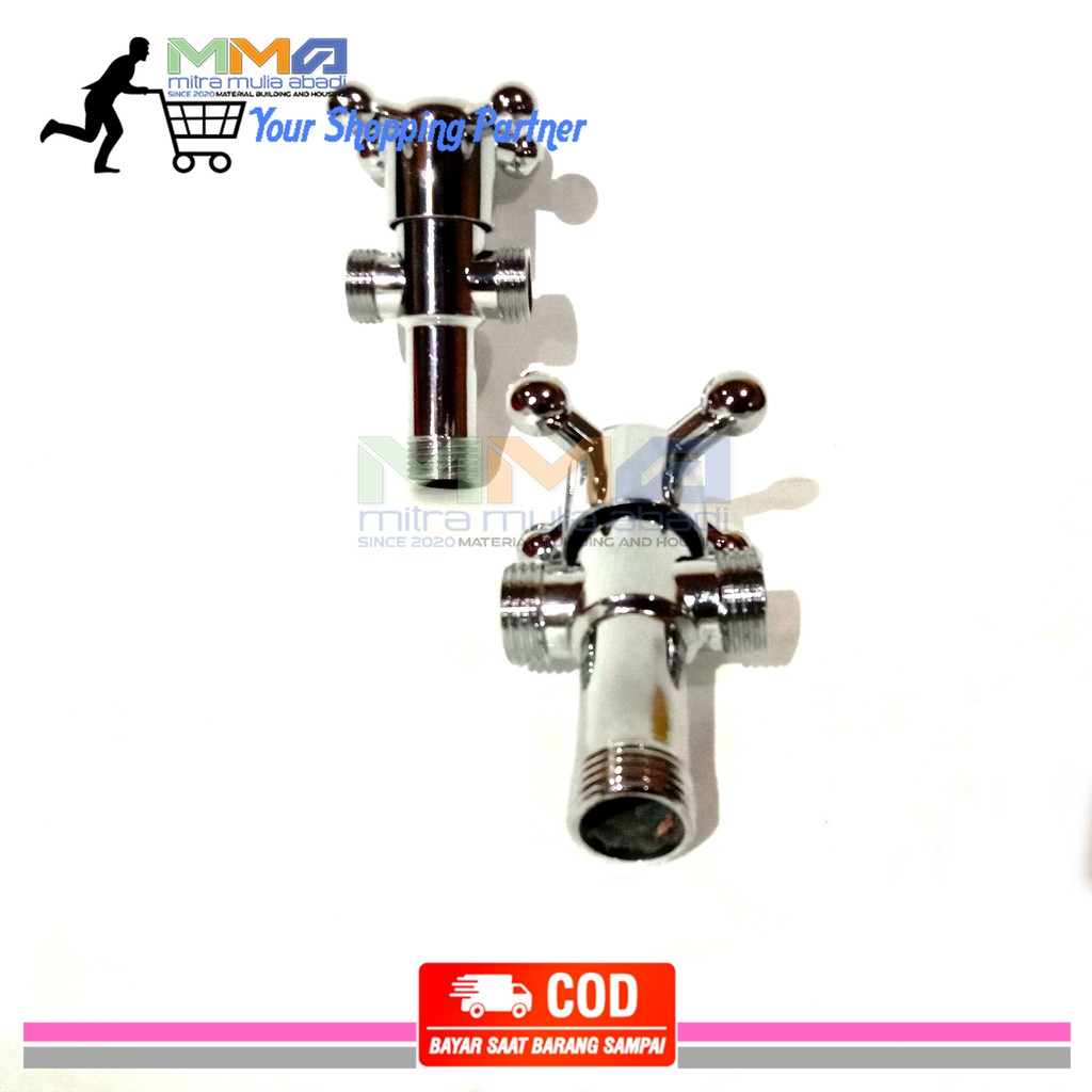 Kran Cabang T Double l Stop Keran Air Kamar Mandi Stainless l Closet