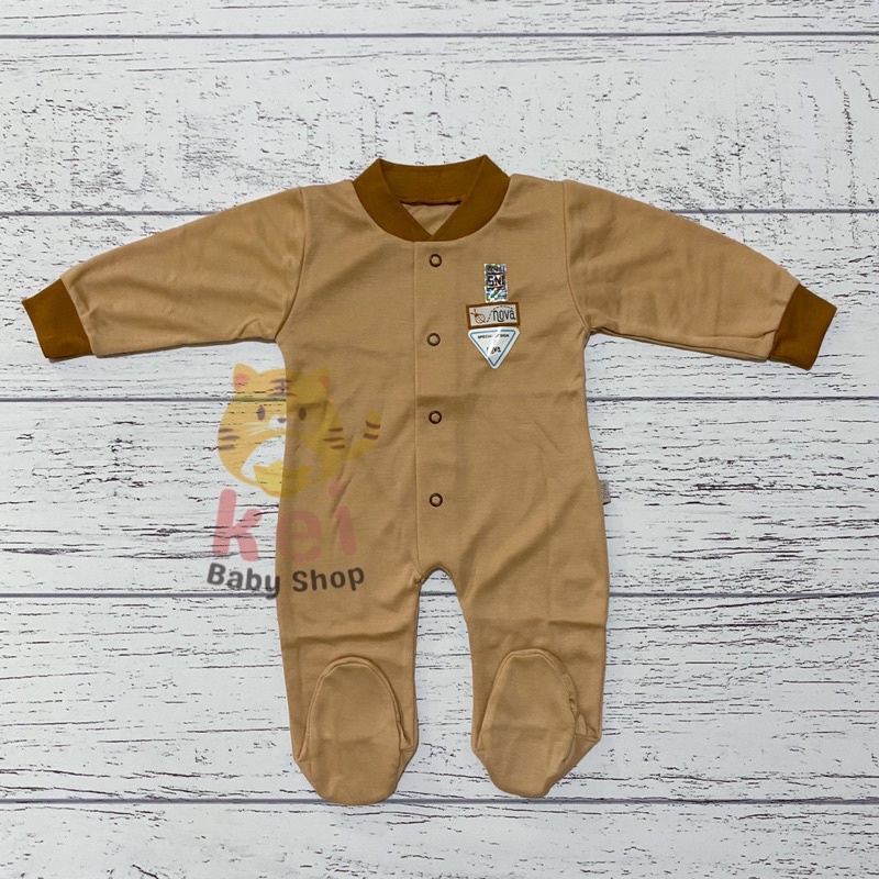 Nova Sleepsuit Bayi Newborn Tutup Kaki Coklat - Piyama Bayi Jumper