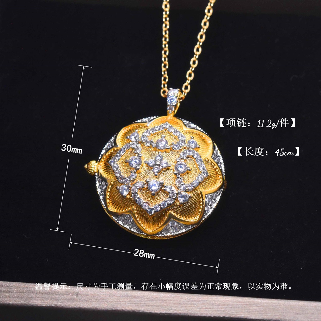 Goldkingdom Perhiasan Fashion Emas Asli Kadar 375 Bangkok Aksesoris Ready Stock Vintage Disc Bertatahkan Kalung Gilt Silver Zircon Rose Liontin Untuk Wanita