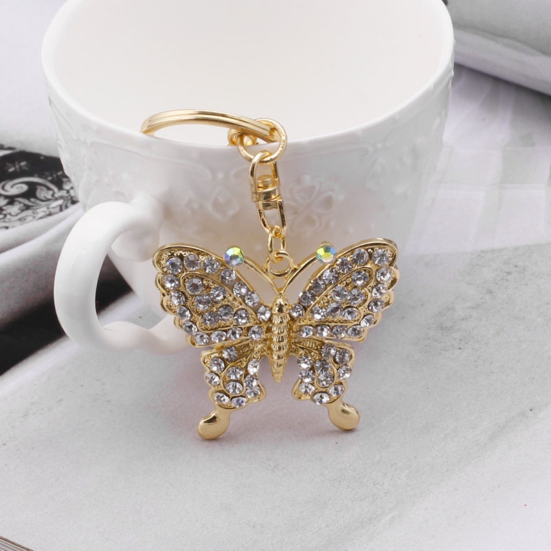 SIY  Fashion Charm Keychain Rhinestone Metal Butterfly Keyring Pendant Purse Bag Gift