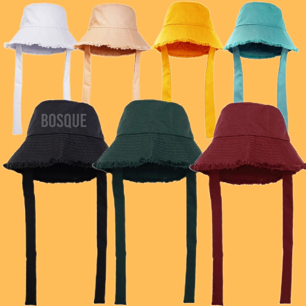 Topi Wide Bucket Hat Tali Rawis Fashion Korean Style Wanita Pria Pantai Outdoor Selebgram