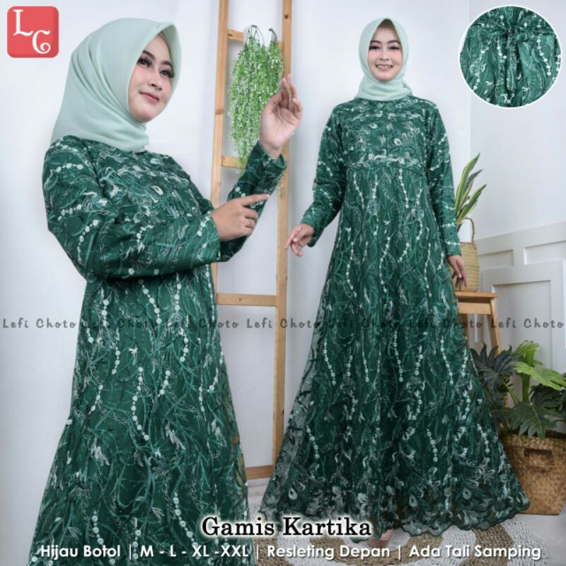 Kartika - COD Gamis Brokat Tulle Dotty M L XL XXL Premium Jumbo Kondangan Pesta Pernikahan Hajatan U