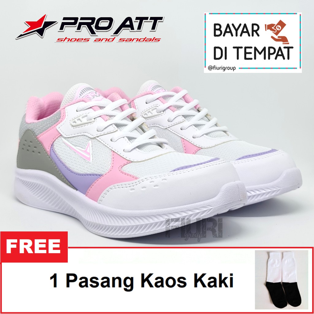 FIURI - Pro ATT Original - XP 09 Putih L.Pink 37-40 - Sepatu Kets Wanita - Sepatu Sneakers Wanita - Sepatu Olahraga Sport Wanita - Sepatu Casual - Sepatu Jogging Lari Fitness Gym Senam Wanita - Sepatu Cewek - Sepatu Sekolah Bertali SD SMP SMA