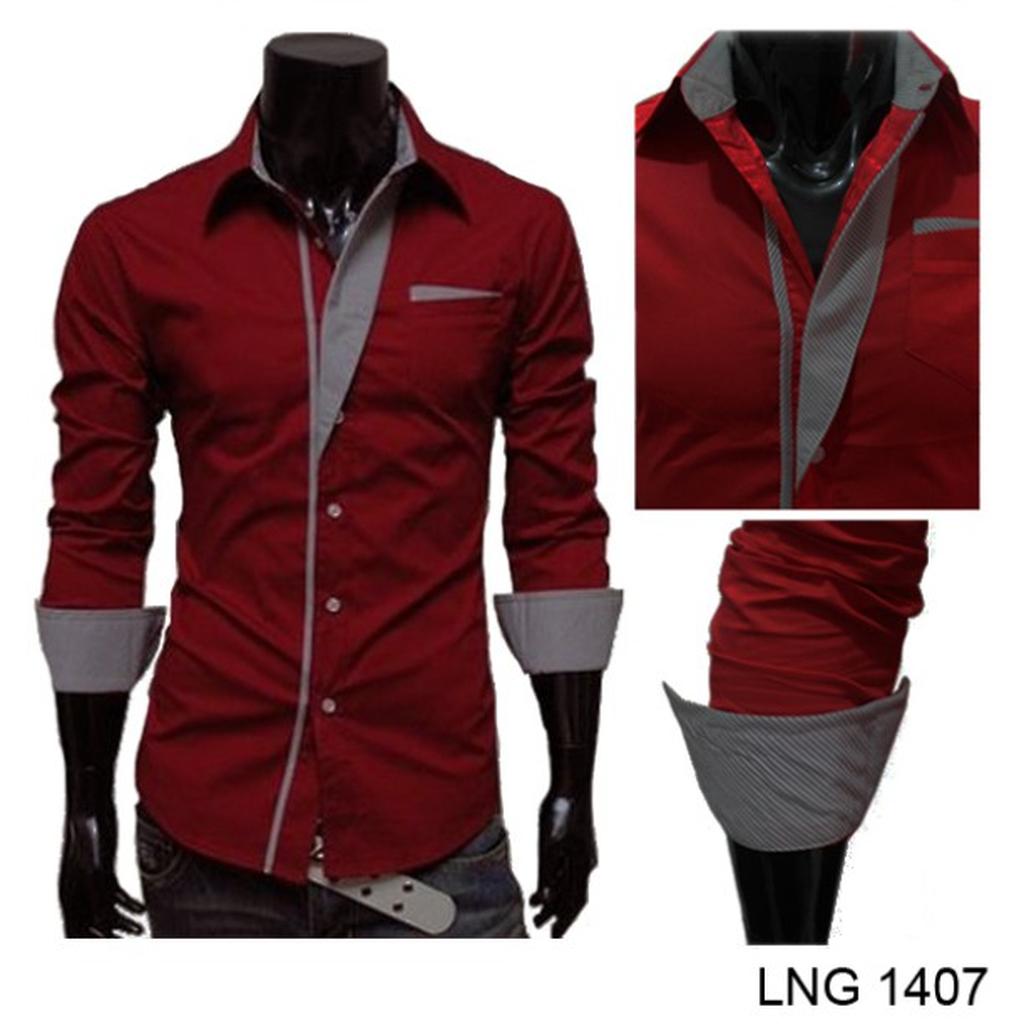 Kemeja Slimfit Model Korea Marun - LNG 1407