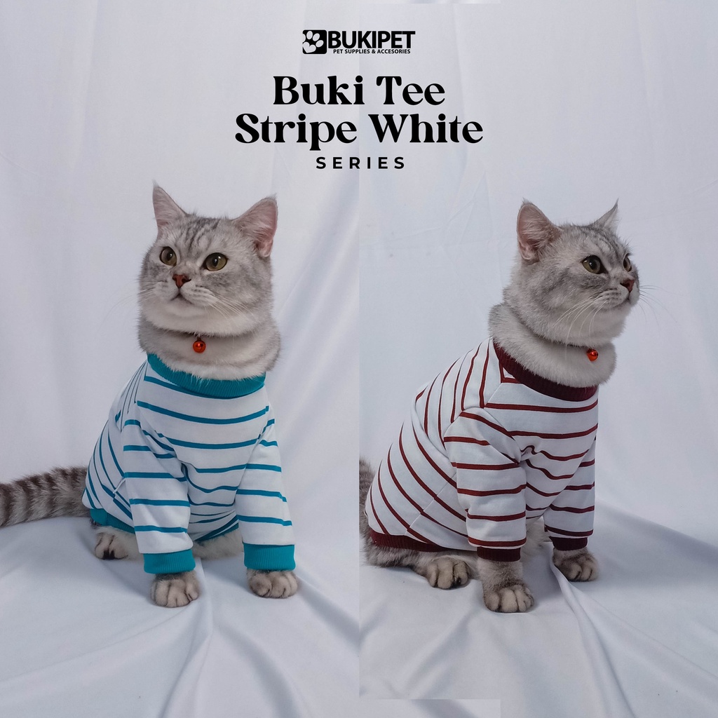 baju kucing anjing kelinci monyet lucu murah aksesoris hewan kecil - BUKI TEE STRIPE WHITE SERIES