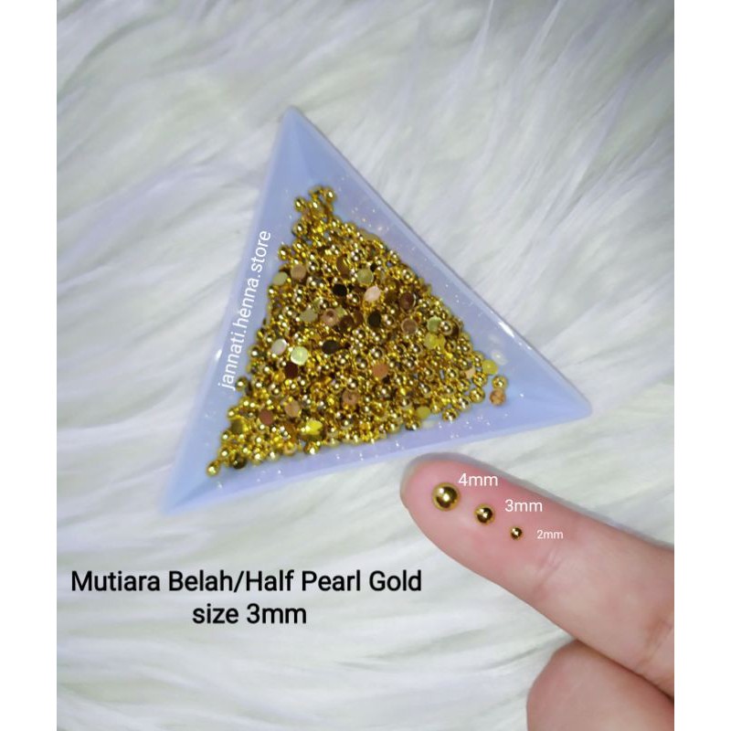 MUTIARA BELAH  GOLD size 3mm AKSESORIS HENNA NAIL ART HALF PEARL MANIK-MANIK HENNA ART