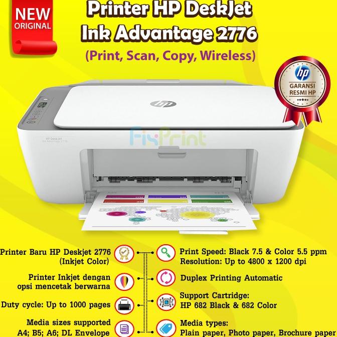 

Printer HP Deskjet 2776 Print Scan Copy WiFi Cartridge 682 Black Color