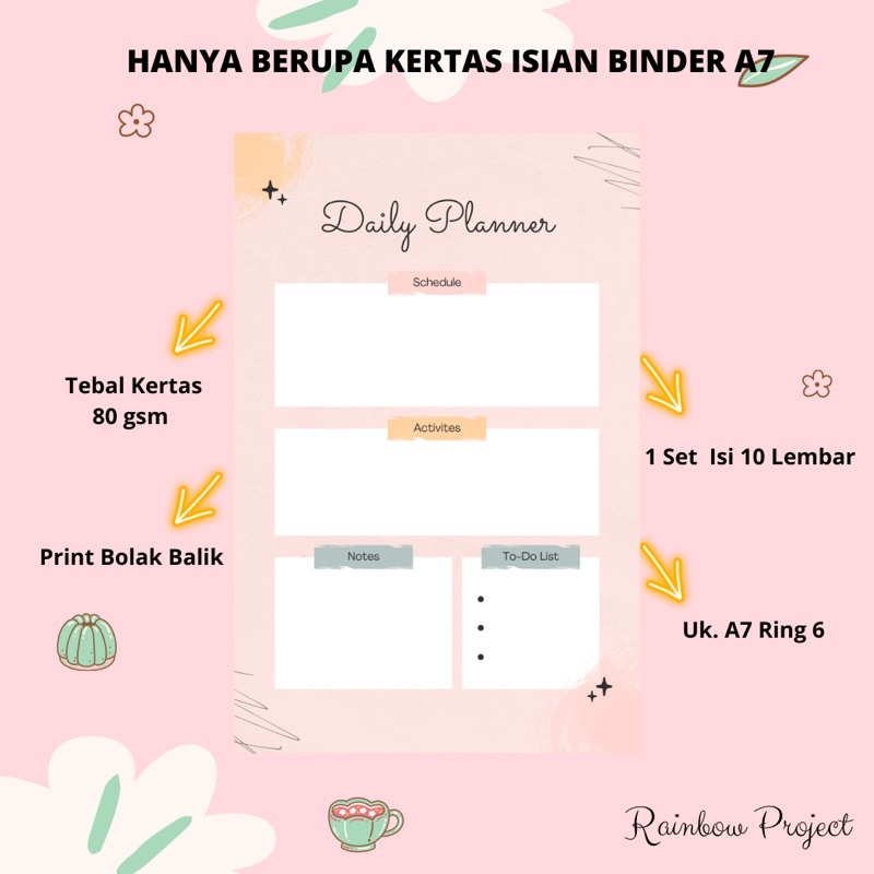 

Loose Leaf A7 Ring 6 Kertas Refill Isian Binder A7 Daily Planner Activity