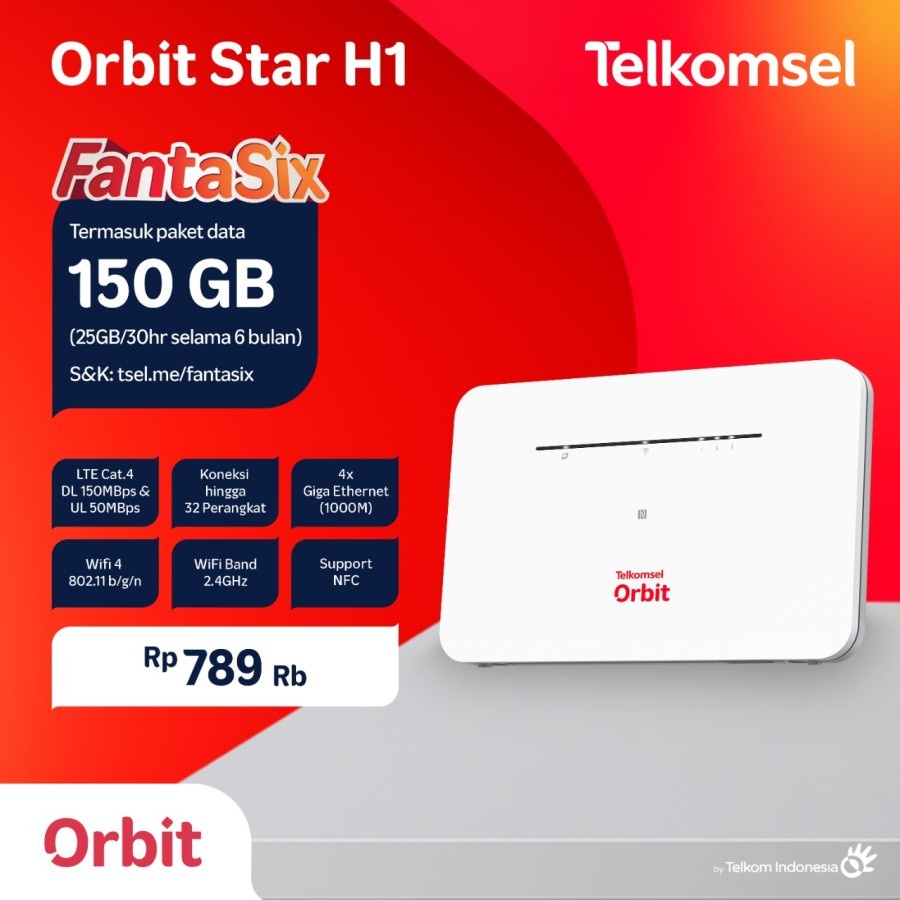 Telkomsel Orbit Star H1 Modem WiFi 4G High Speed Bonus Data