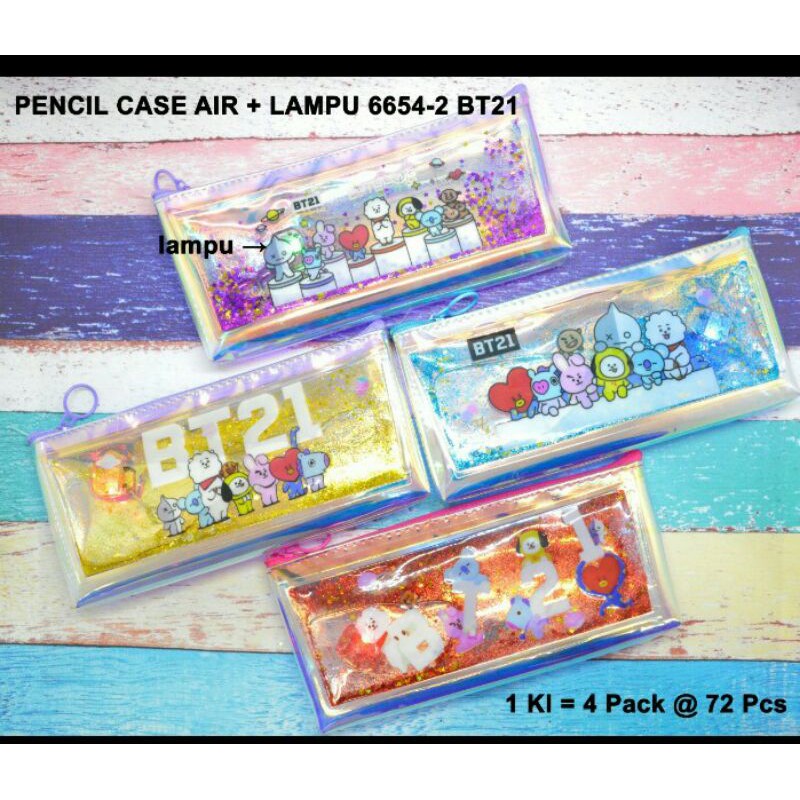 

pensil case bts bt 21 lampu + air gliter