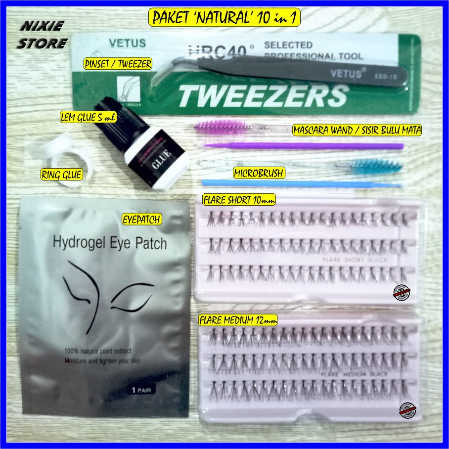 PAKET Bulu mata Tanam Eyelash Extension Bulumata NATURAL HALUS LEMBUT PREMIUM MURAH 10 in 1