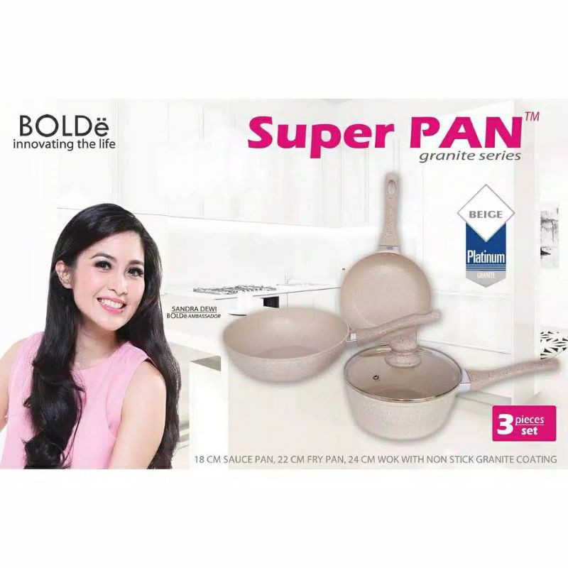 BOLDe SUPER PAN BEIGE SET CR540 WAJAN PANCI - Panci SUPERPAN 1 SET ISI 4