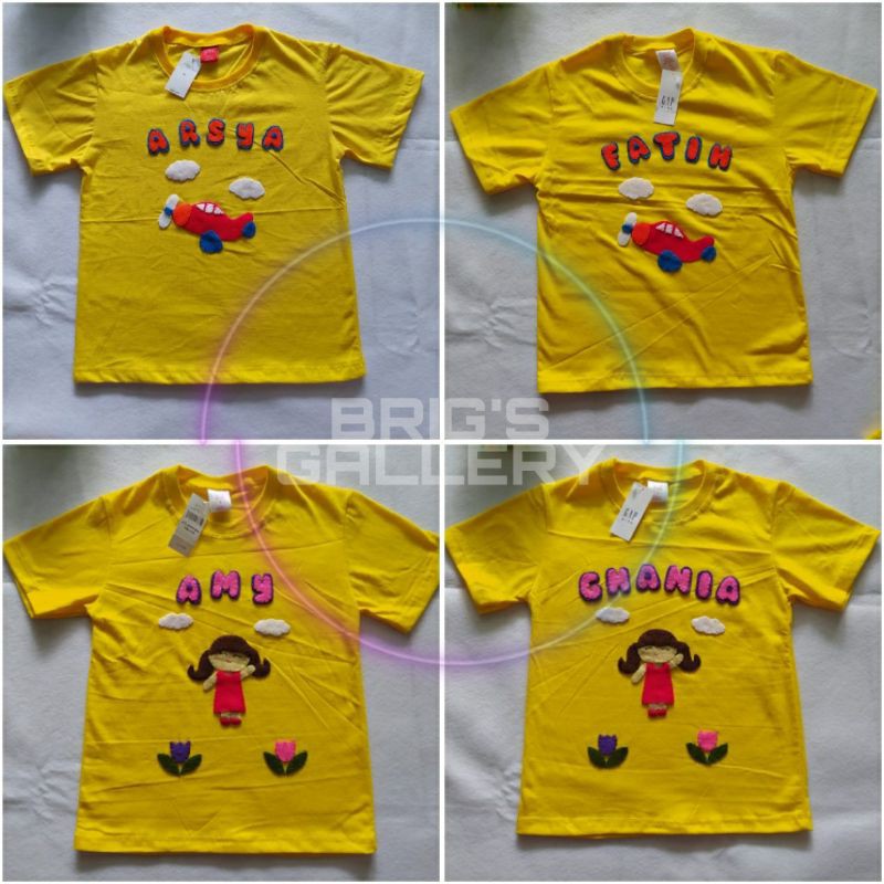 Kaos Anak Hias Flanel Bahan Katun Combed Free Nama