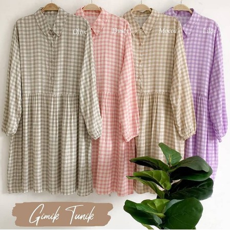 GIMIK TUNIK LD 110 - Atasan Wanita Motif Kotak Warna Lilac - MURAH/Bisa COD