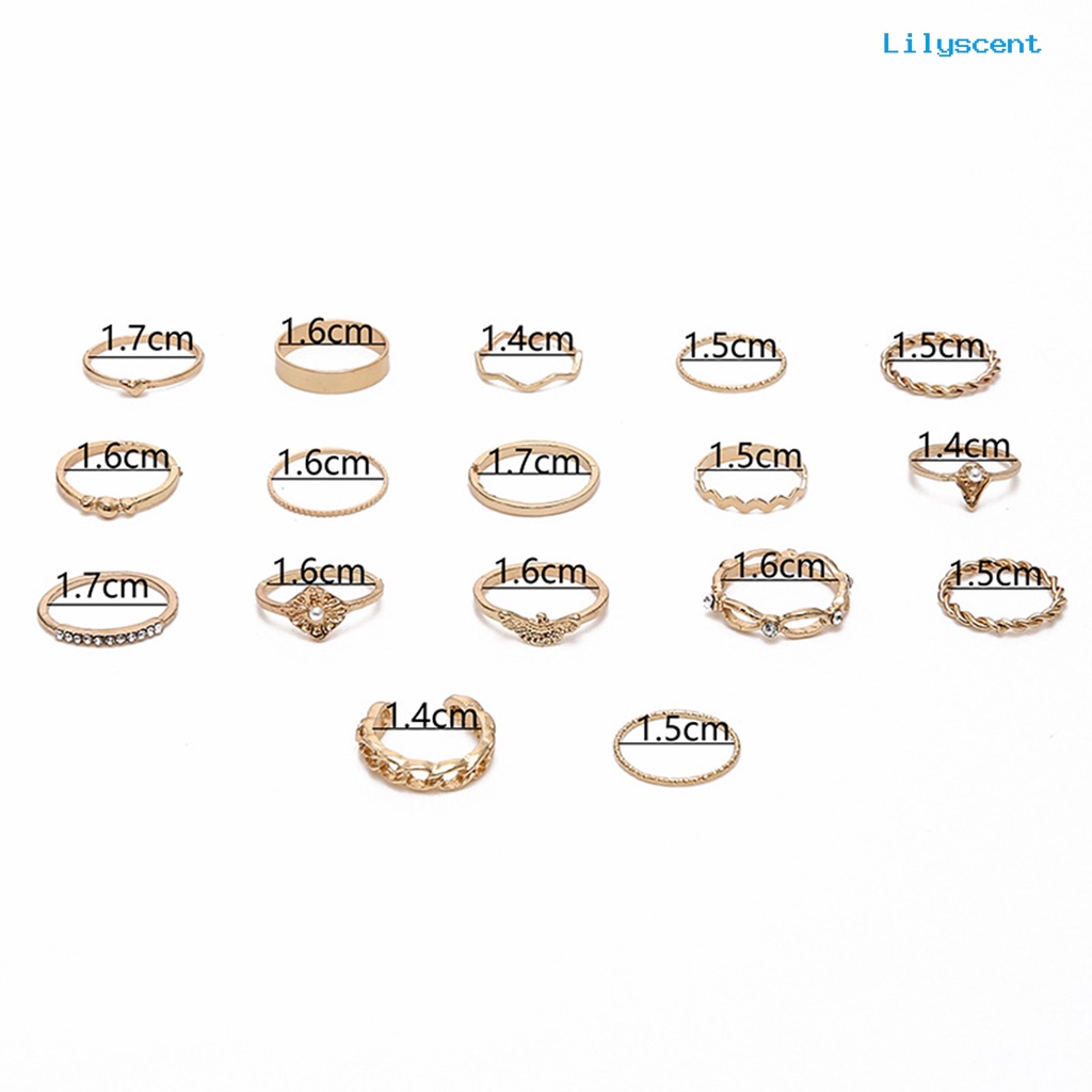 17pcs Cincin Knuckle Hias Mutiara Berlian Imitasi Gaya Vintage Untuk Wanita