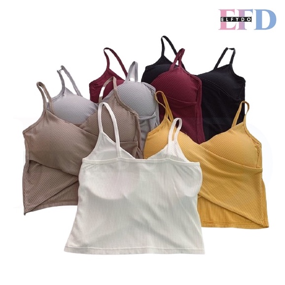 ELFYDO BRA516 Tank Top Cross Twist Pakaian Crop Top Dalaman Wanita Korea V Neck Atasan Cewek