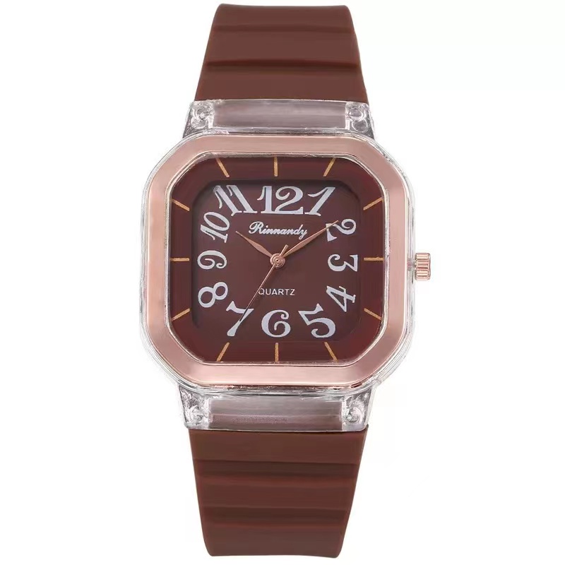 Jam Tangan Rubber Wanita Analog Quartz Angka Dial Kotak Import-55-4 #5 Coklat