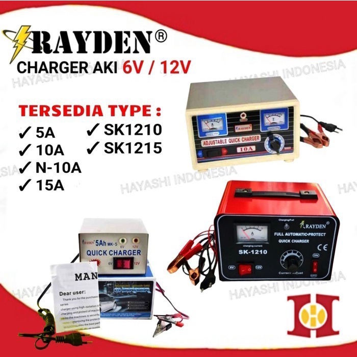 Alat Cas Charger Aki Accu Kering Basah 6V 12V Motor Mobil Truk