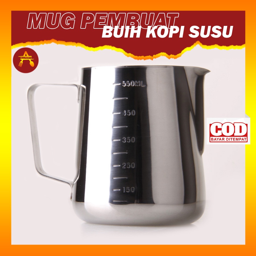 Milk Jug Cangkir Latte Art Lancip Gelas Ukur Stainless 600ML Alat Barista Perlengkapan Kopi Espresso