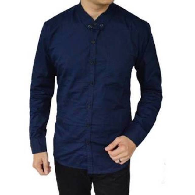 Kemeja formal pria lengan panjang biru navy/dongker