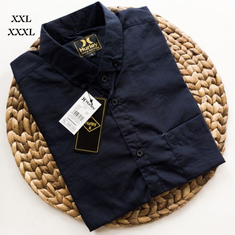 Kemeja Polos Navy Lengan Pendek Big Size Original Hurley