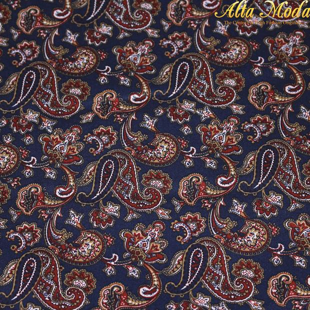 Katun Saten Navy Motif Paisley Maroon Alta Moda