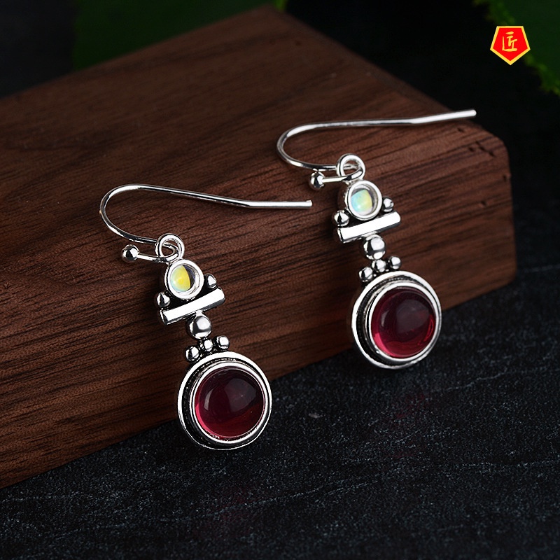 [Ready Stock]Retro Moonstone Red Agate Earrings Women's Fashion