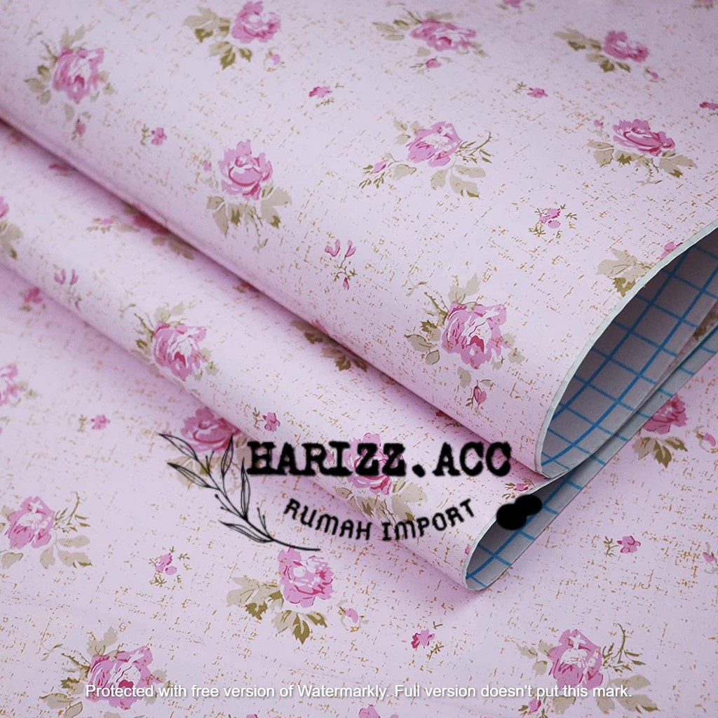 Wallpaper stiker dinding motif bunga kecil dasar pink