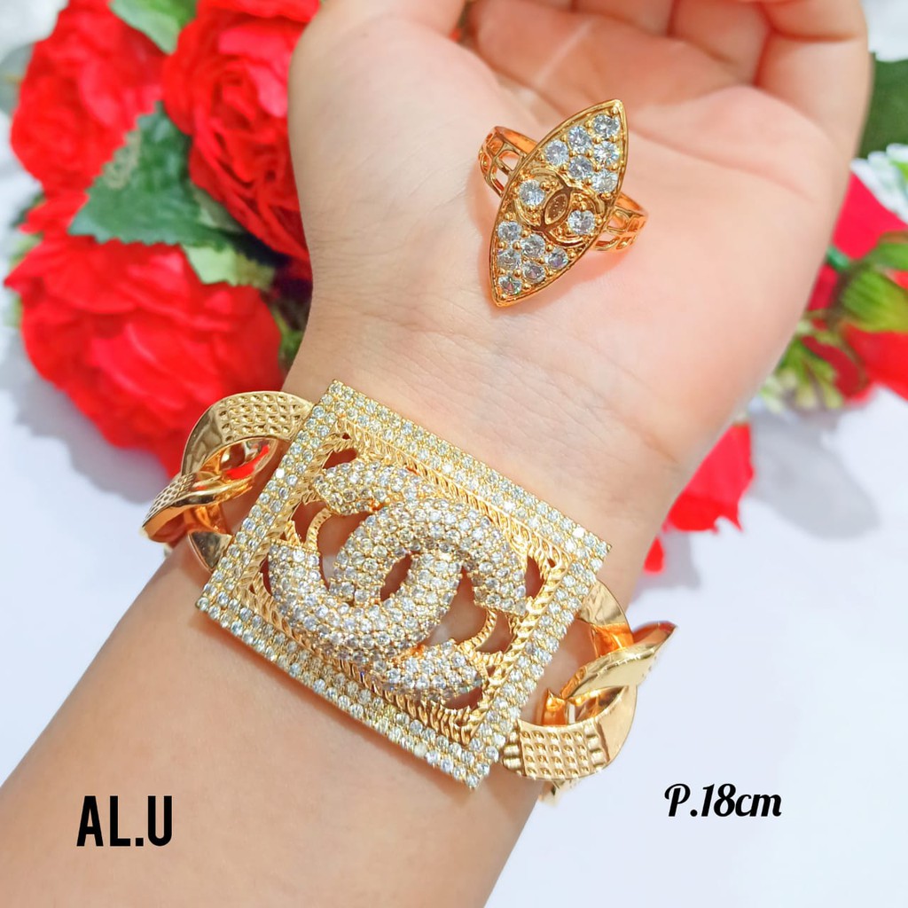 Gelang full permata Free cincin gold menawan tidak berkarat(COD)