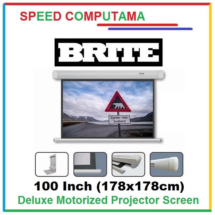 Brite Deluxe Motorized Projector Screen 100 Inch Layar Proyektor