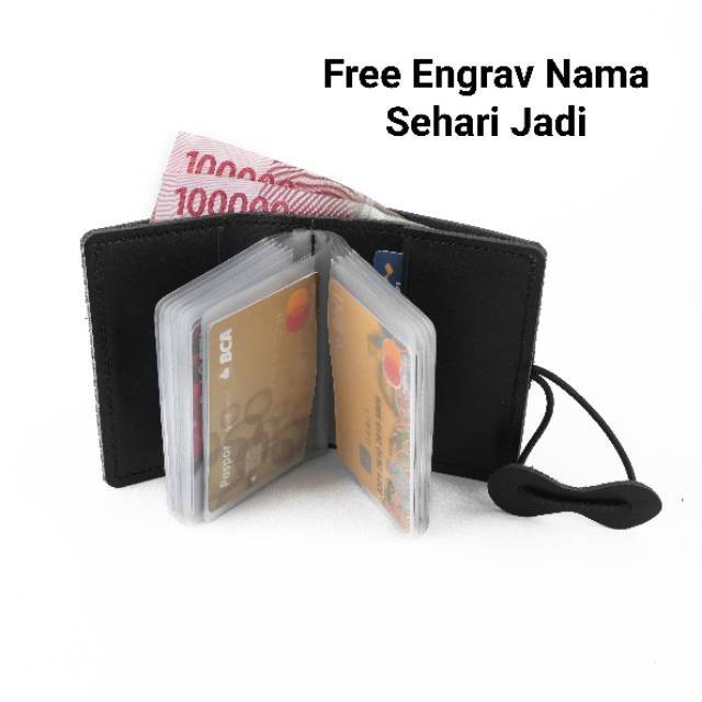 Dompet Kartu Kulit Asli Card Holder Pria Wanita Muat 26 Slot Kartu Warna Hitam