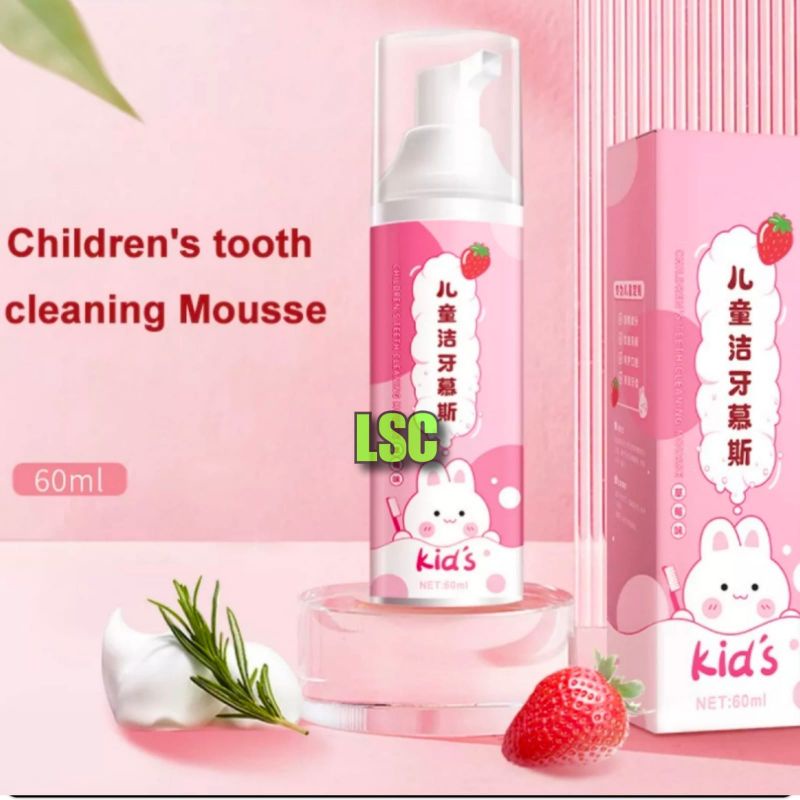 Pasta gigi busa foam anak-anak tanpa fluorine, pembersih gigi, odol anak busa foam, isi 60ml rasa strawberry