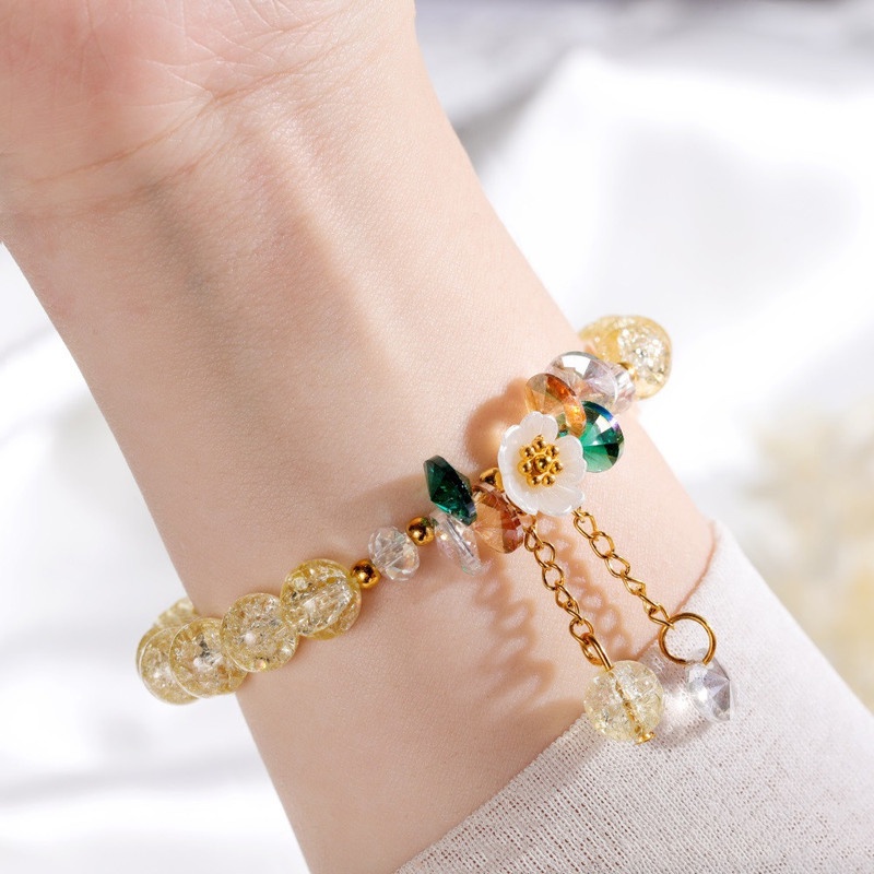 Gelang Bangle Elastis Hias Liontin Bunga Aster Kristal Gaya Korea Untuk Wanita