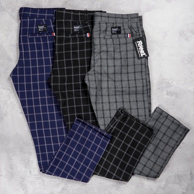 CELANA CHINOS PRIA ANKLE PANTS MOTIF KOTAK-KOTAK