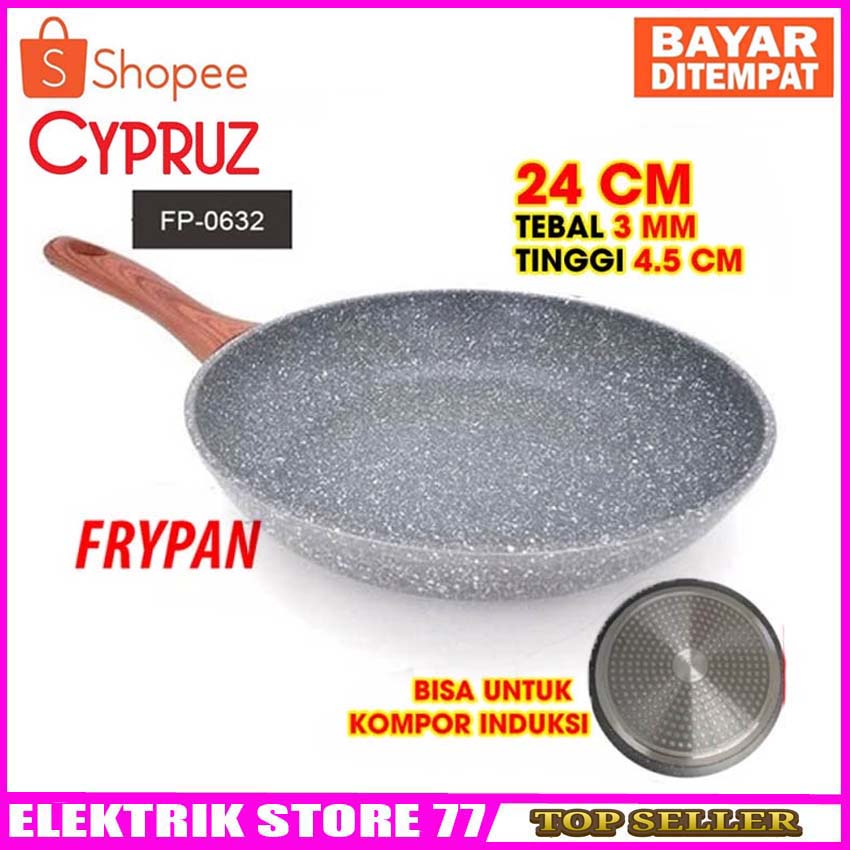 Wajan Anti Lengket Free Sutil CYPRUZ Fry Pan Grey Marble FP-0632 24cm