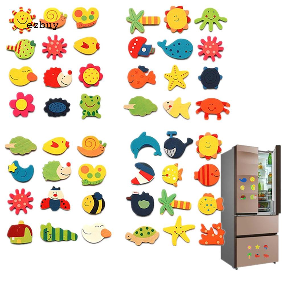 [FL] 12Pcs Magnet Kulkas Bentuk Matahari Ikan Kartun Bahan Kayu Untuk Edukasi