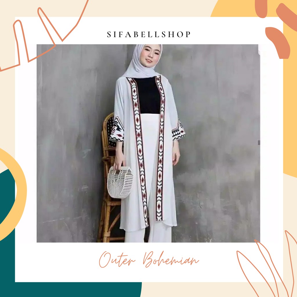 Long Outer Cardigan Wanita Muslim Motif Bohemian