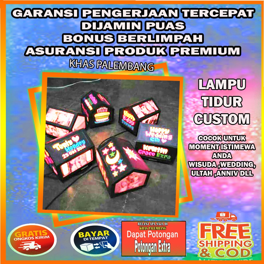 LAMPU TIDUR CUSTOM PAJANGAN MEJA KAMAR HIASAN DINDING KADO ULANG TAHUN ANAK STIKER KACA