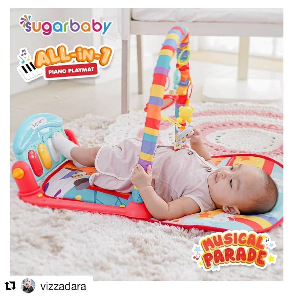 Sugar Baby Piano Playmat Play Mat Playgym Sensory Musical Rattle Toys - Matras Kasur Mainan Karpet Anak Bayi Lagu Musik-2