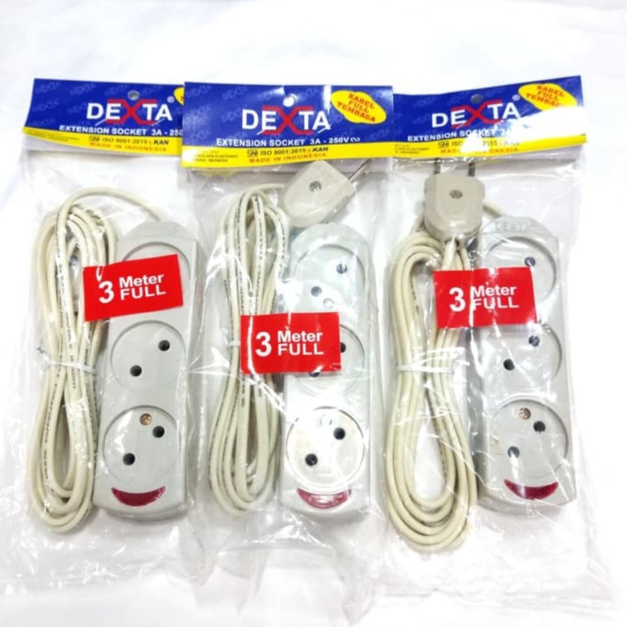 Dexta Stop Kontak Gepeng + Kabel Olor 3m 3 Meter Terminal 2 3 4 5 Lubang