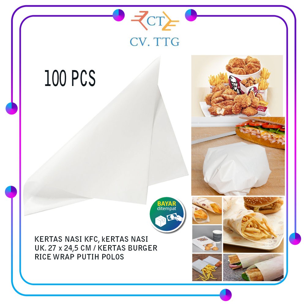 

KERTAS NASI KFC UK. 27 x 24,5 CM / KERTAS BURGER POLOS 100 PCS