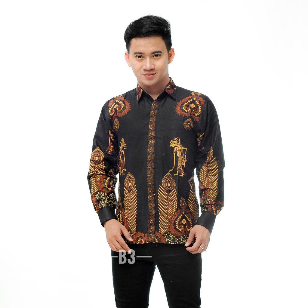 Batik Pria Lengan Panjang BATIK AZMIL HRB026 motif KERATONAN Kode 002 size M L XL XXL Reguler-jokowi
